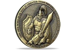 STRUGGLEJEWELRY The Task Ahead Christian Challenge Coin Featuring A Fully Armored Warrior and Scripture John 4:4, Bible Verses Pocket Token (Single Coin)