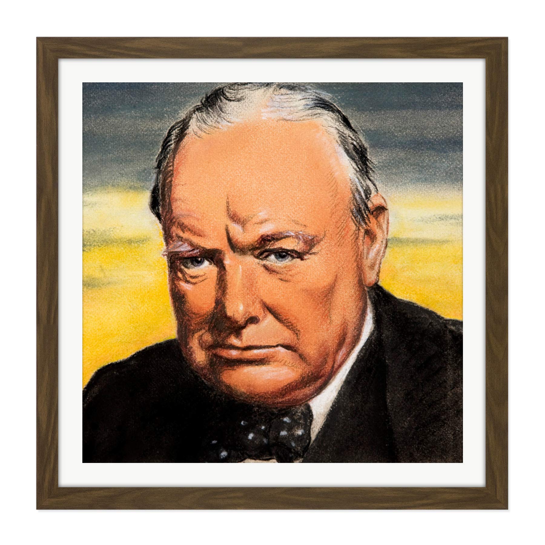 Timym Portrait UK Prime Minister Winston Churchill Painting Square Wooden Framed Wall Art Print Picture 16X16 Inch
