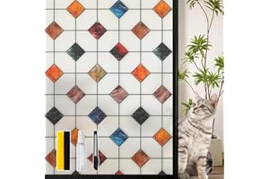 DKTIE Stained Glass Window Film Geometric Patterns, Fine Frosted Window Clings for Glass Windows, Waterproof for Bathroom Window Privacy Film Day and Night (S533, 17.7in X 78.7in)
