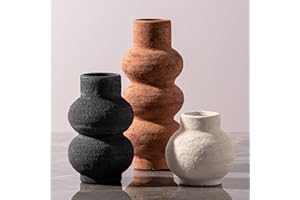 VANSELIA Ceramic Vase Home Table Decor - Flower Vase Set of 3 Living Room Kitchen Decorations Farmhouse Modern Rustic Vases Decorative Centerpiece for Shelf Bedroom Office Bathroom Dining Coffee Desk