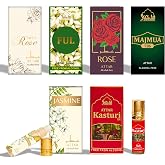 Dukhni Floral Attar Set 6 x 6ml Roll on Perfume Oil | Islamic Gifts | Luxurious Rose Attar Oil, vetiver &amp; Jasmine perfume oil for Men &amp; Women |Travel-Size, Long Lasting Mini Rollerball Perfume