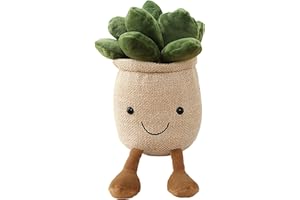 WUZHOU Tulip Plush Toy, 13.7" Flower Pot Stuffed Plushie Pillow Decoration, Soft Fluffy Toy Succulent Plants Friend Throw Pillow, Multicolor (Khaki-Succulent)