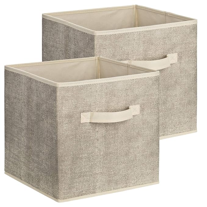 1PLUS Set of 2 Square Fabric Storage Boxes, 30 x 30 x 30 cm Universal Box For Organizing And