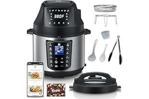 20-In-1 Pressure Cooker with Air Fryer Lid, 6L Stainless Steel Pot, 15 Preset Menu, 5 Cooking Functions for Air Fry, Pressure