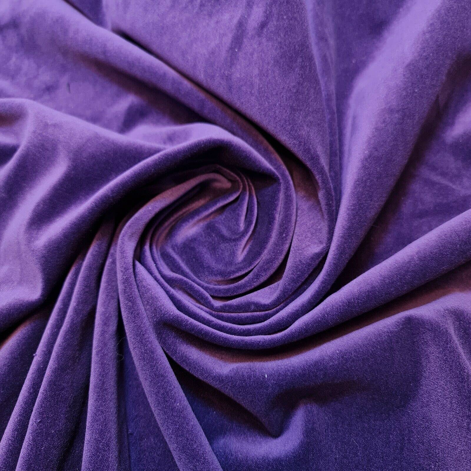Luxurious Soft 100% Cotton Velvet Dress Craft Fabric Material Suitable For Home Decor, Curtains, Upholstery & More 58" - 150 cm Wide Sold As 1 Meter Pre - Cut Lengths (Available In 9 Colours) (Purple)