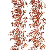 RECUTMS Artificial Hanging Willow Leaves Vine Twigs 2Pcs 5.7Ft Fall Garland Fake Silk Willows Leave Ivy Faux Greenery for Indoor Outdoor Wedding Jungle Birthday Autumn Wreath Thanksgiving Party Decor