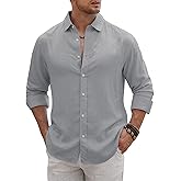 VOGSTART Men’s Vacation Casual Button Down Shirt Tencel Subtle Textured Shirts Lightweight Untucked Outfit for Beach (S-2XL)