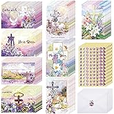 Eersida 48 Sets Easter Greeting Cards Bulk 4 x 6'' He is Risen Religious Scripture Jesus Spring Inspiring Easter Cards Bible with White Envelopes and Stickers