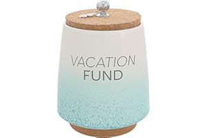 Pavilion Gift Company Vacation-6.5" Ceramic Savings Bank, Green, Beige, Brown