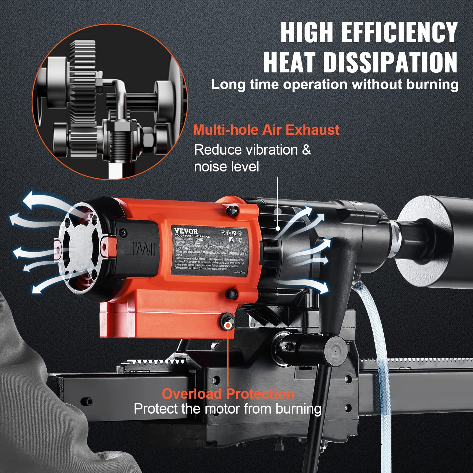 VEVOR Diamond Core Drilling Machine, 8in Wet&Dry Concrete Core Drill Rig with Stand, 750RPM Speed & 1-1/4