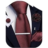 Ailisus Solid Color Ties for Men Silk Satin Necktie and Pocket Square Cufflinks Tie Clip Lapel Pin Set Wedding Business 5PCS