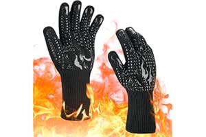 BAIWANT BBQ Oven Gloves, Grilling Gloves 800℃/1472℉ Heat Resistant Silicone Oven Mitt Non-Slip Cooking Gloves for Barbecue, G