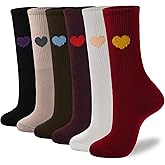 inhees Women's Thin Cotton Crew Socks - 6Pairs Soft Above Ankle Bootie Casual Dress Socks With Novelty Fun Cute Heart