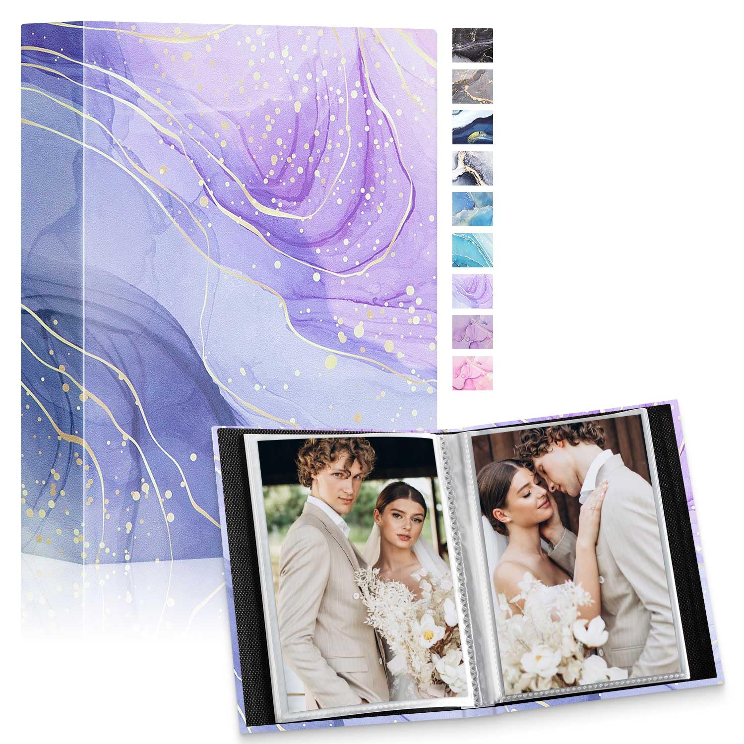 Lanpn Small Photo Albums 6x4 50 Pictures 2 Packs, Mini Capacity Leather Photo Book Pockets Set, Each Pack holds 50 Top Loader Vertical Pictures for Family Baby Kids Boy Girl Violet Gold