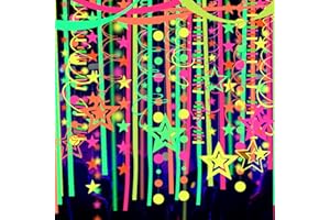 CORWOGOLO 508ft UV Neon Paper Garland Crepe Streamers Glow in The Dark Party Supplies Garland Neon Party Decorations Streamers for Blacklight Reactive Fluorescent Wedding Birthday Party Decorations