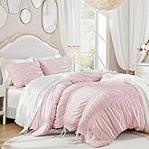 Intelligent Design Queen Comforter Set Ruched Shabby Chic Comforters for Queen Size Bed, All Season Lightweight Comforter Queen, French Country Bedding Set, Shams, Ella, Full/Queen, Pink 3 Piece