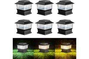 MOON-DE-AGE 50 Lumen Solar Post Lights, 3 Modes Outdoor Deck Fence Post Cap Lights - 4x4 3.5x3.5 4.5x4.5 or 5.5x5.5, LED Landscaping Patio Garden Yard Decoration Waterproof (6 Pack, Black)