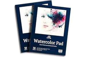Lot de 2 blocs de papier aquarelle 22,9 x 30,5 cm - Presse à froid - 30 feuilles de 63,5 kg pour peinture d'art, dessin, supp