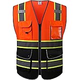 JKSafety 9 Pockets Class 2 High Visibility Dual Color Zipper Front MESH Lite Safety Vest | Yellow Color Triming Reflective St
