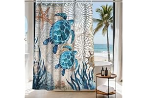 Final Friday Nautical Green Sea Turtles Beach Theme Fabric Shower Curtain Sets Bathroom Blue Ocean Decor with Grommets and Hooks - 72 x 72 Inch Teal