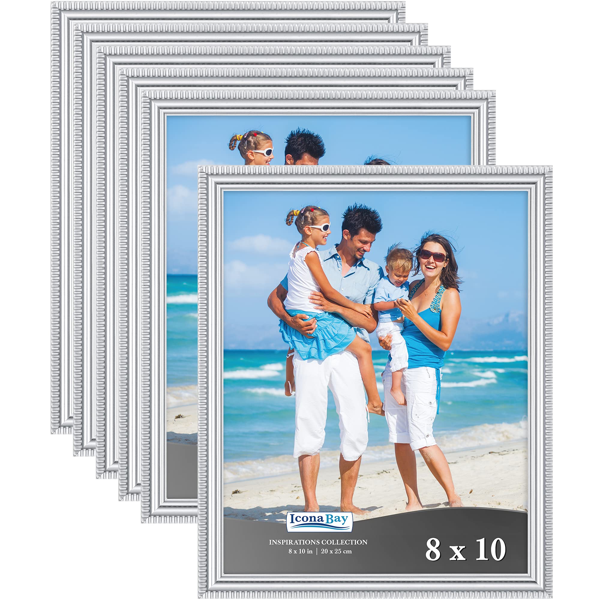 Icona Bay - 10x8 inch Picture Frames - Silver, 6 Pack - Beautifully Detailed Moulding - Contemporary Picture Frame Set - Wall Mount or Table Top - Inspirations Collection