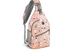 ZOMAKE Sling Bag, Penguin Pink, Nylon, 5 Separate Compartments, 10" iPad Compartment, Anti-Theft, Adjustable Reversible Shoulder Strap, Water Resistant