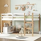 Bellemave Twin Size Low Loft Bed Frame with Guardrails,Kids Loft Bed with Ladder,Rubber Wood Low Loft Bed Twin Size for Girls Boys,Natural