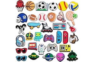 IOKUKI Shoe Charms, 35 PCS, for Teens, Basketball Football Soccer Volleyball Baseball, Video Game, Astronaut and Sports Pins