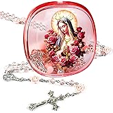 PLONKLY Rosary Necklace for Women - Catholic Crystal Beads with Virgin Mary Medal & Acrylic Gift Box