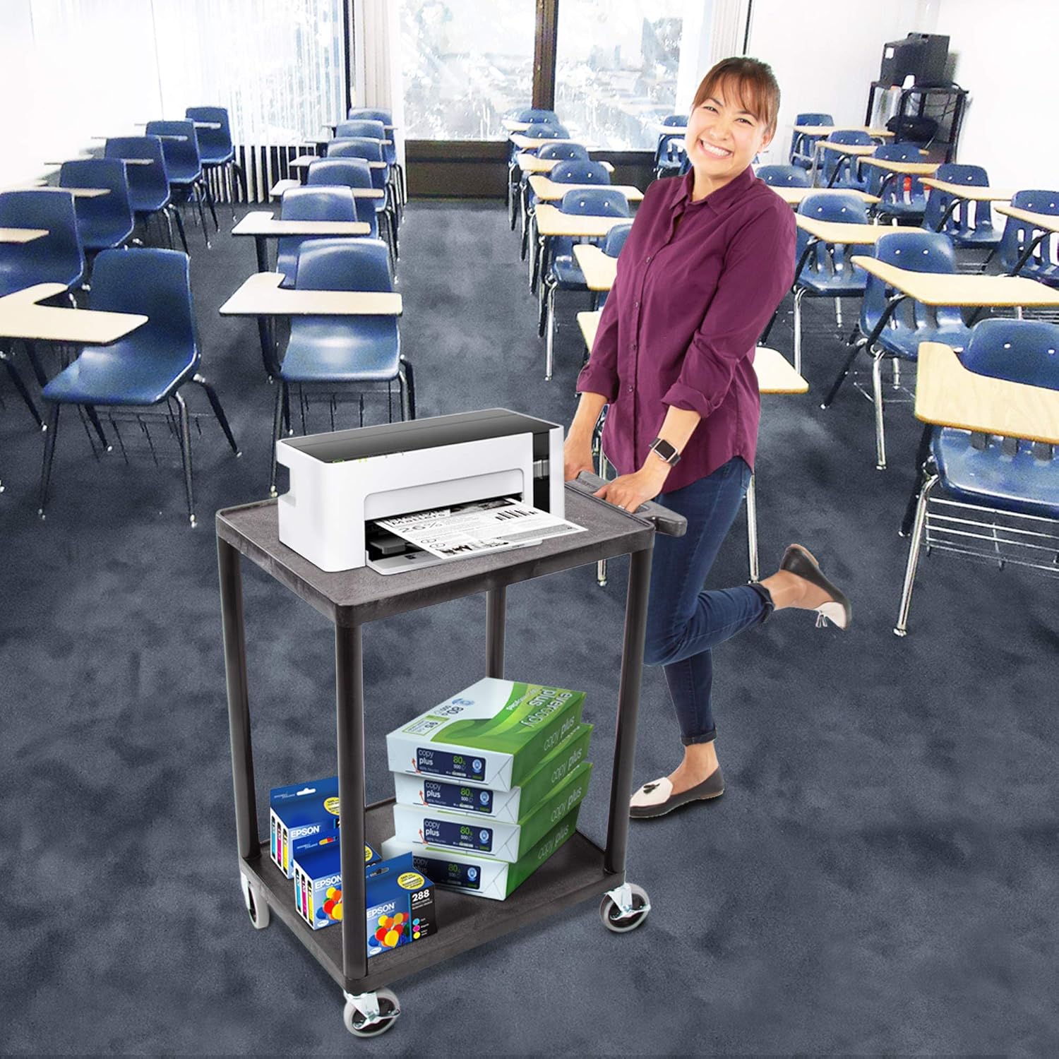 Original Tubstr  Flat Top Utility Cart/Service Cart  Compact, 24 x 18 Inches  Heavy Duty, Supports up to 300 lbs - Lipped Shelf Cart  Great for Warehouse, Garage, Cleaning and More : Office Products
