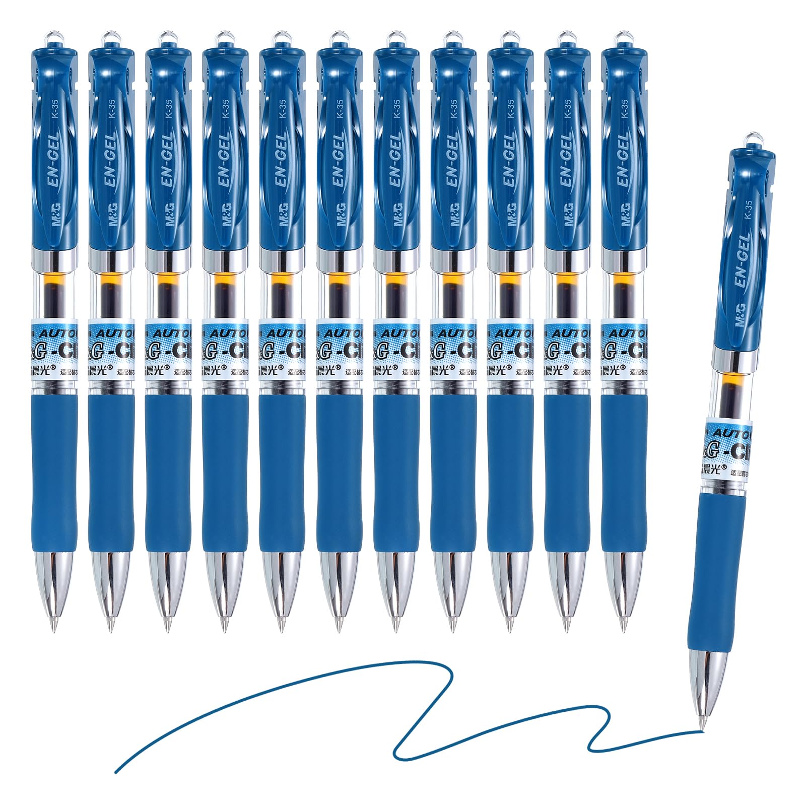 M&G Gel Pen Medium Point 0.5mm, 12 Pack Quick Dry Smooth Retractable Dark Blue Gel Ink Rollerball Pen for Home Office Writing Note Taking Journaling Business, Style 1