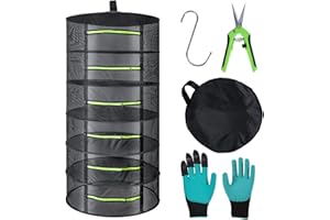 J6&H6 Herb Drying Rack Hanging， 6 Layer Drying Rack ，Mesh Drying Net With Zipper, Anti Thorn Digging And Picking Gloves, Secateurs，Hook, For Drying Seeds, Herb, Bud, Grass, Hydroponic Plants 24" D X 47" H