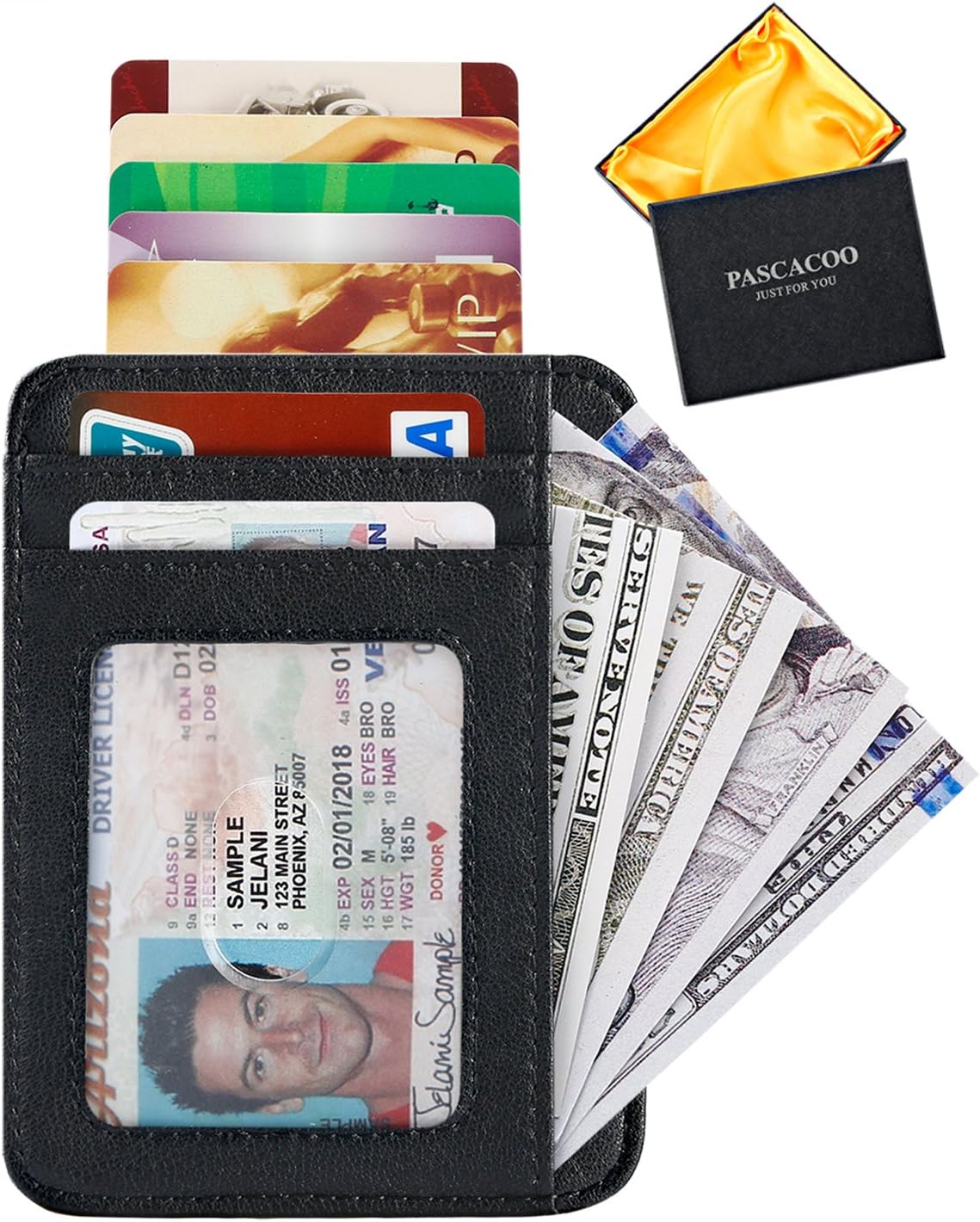 Slim Wallets for Women Men RFID Small Mini Wallet Leather Credit Card Holder Case Front Pocket Thin Money Clip