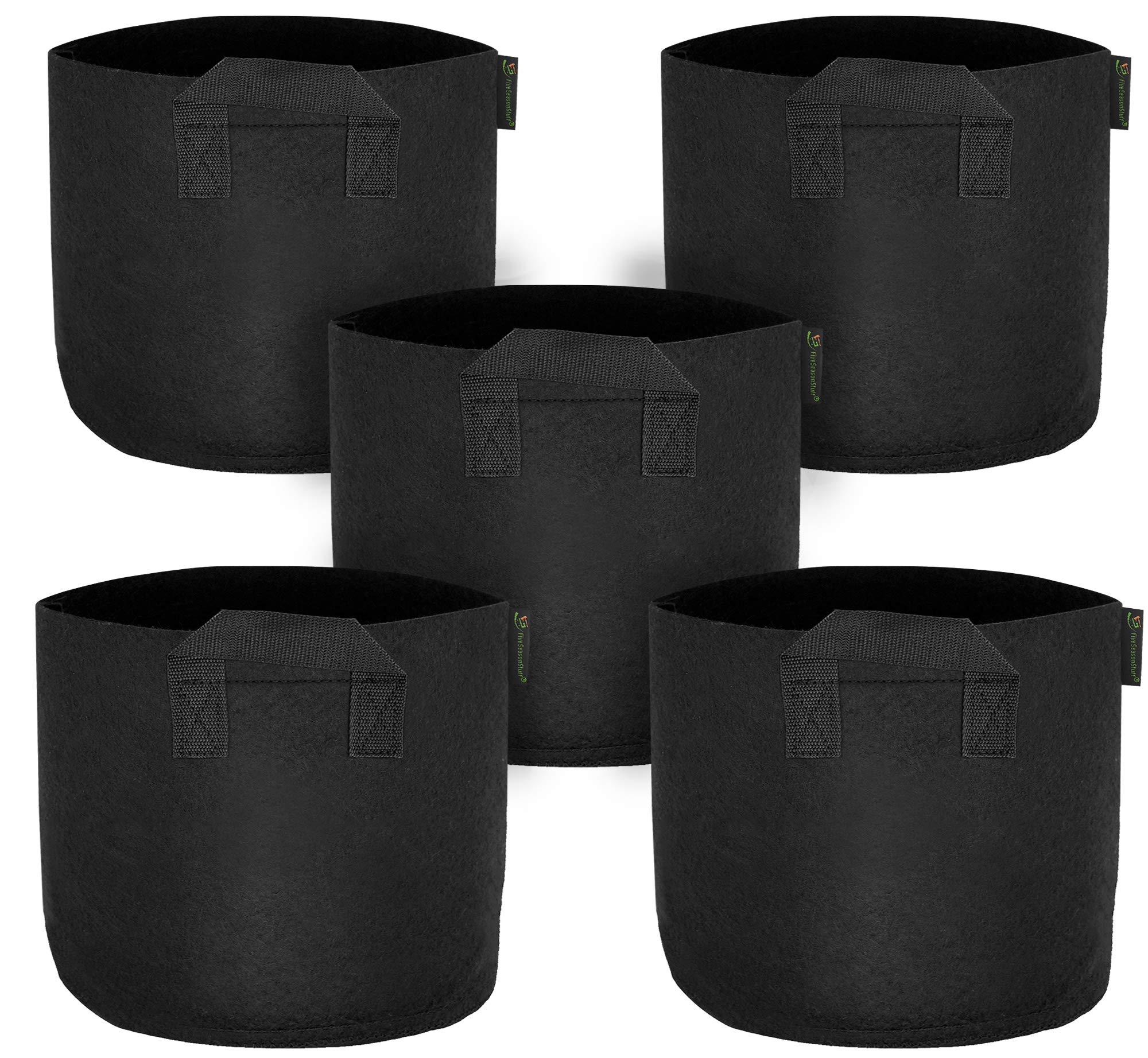 FiveSeasonStuff 7 Gallon Grow Bags Upgraded Heavy Duty Handles, 5 Pack Reusable Breathable Planters