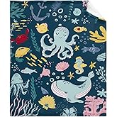 Thuswarm Cute Blue Sea Creatures Octopus Whale Flannel Blanket for Autumn Winter Gifts Warm Cozy Soft Funny Print Throw for Bed Couch Sofa 50”×40” Small for Kid
