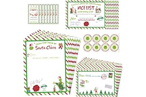 RINOLY Letter from Santa Kit 8Sets,Grinchs Christmas Official Letters and Certificate from Santa Claus,Include Grinchs Writing Letter/Nice List Certificate/Envelopes/Tags/Stickers for Kids Family Xmas Party