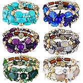 Misdary 6 Pcs Boho Multilayer Irregular Agate Beads Charm Bracelets Vintage Yoga Turquoise Bangles Boho Jewelry for Women