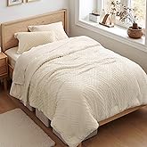 Zzlpp Twin Comforter Set 5 Pieces, Cream Tufted Bed in a Bag with Comforter and Pillowcase, All Season Boho Bedding Sets with 1 Comforter, 1 Pillow Sham, 1 Flat Sheet, 1 Fitted Sheet