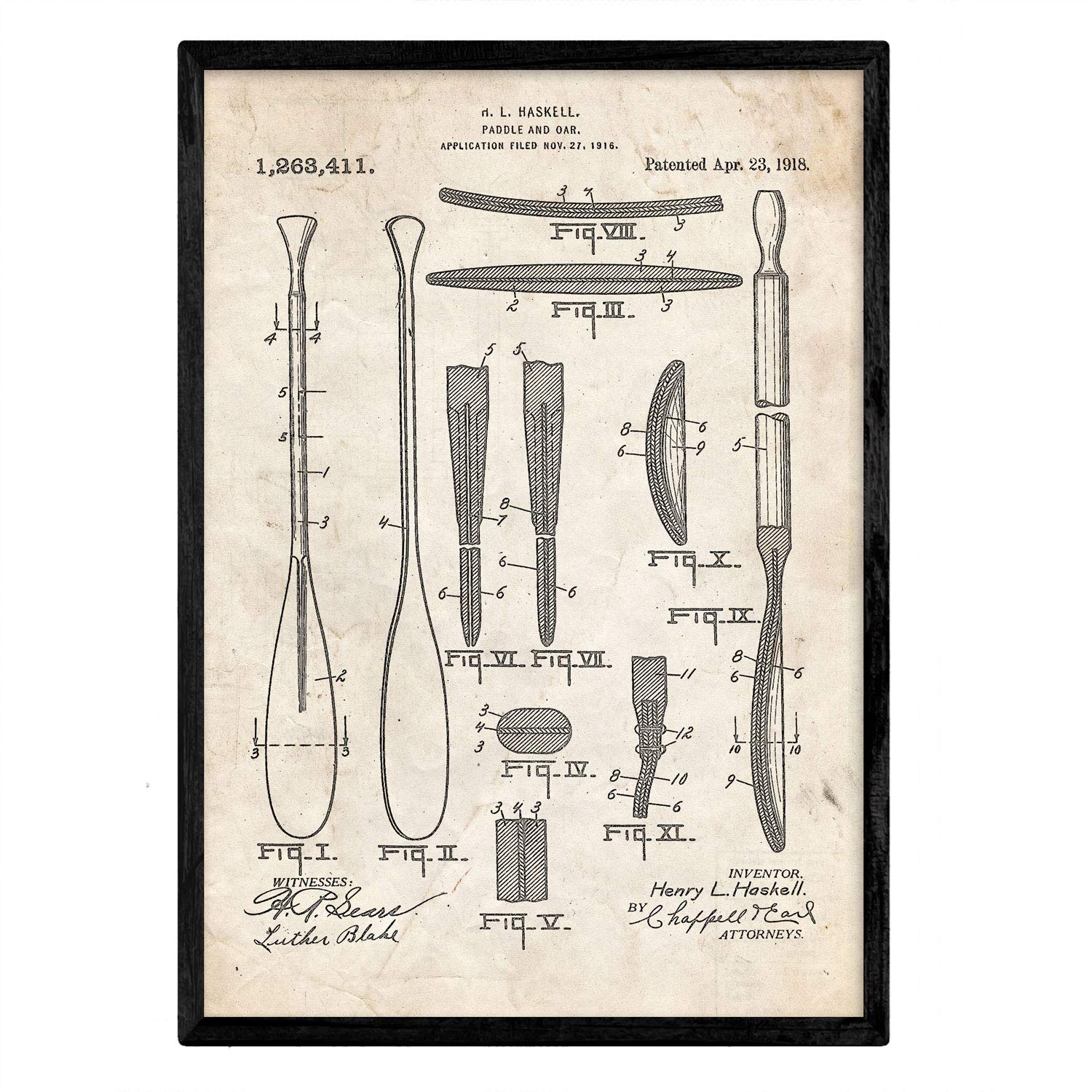 Nacnic Poster with patent Remos 1. Foil with old design patent in A3 size and vintage background