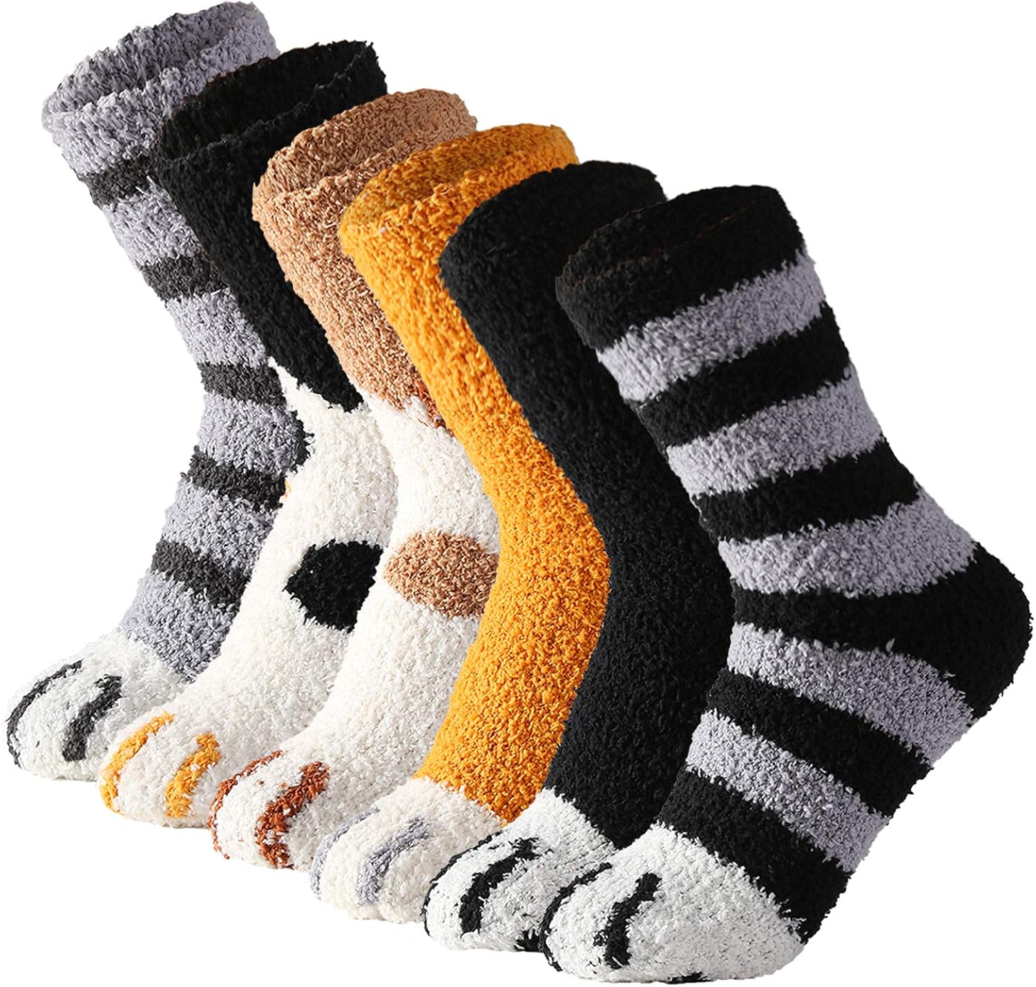 Tosewever 6 Pairs Women Warm Super Soft Plush Slipper Cat Paw Socks