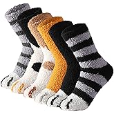 Tosewever 6 Pairs Cute Cat Paw Socks Women Winter Fuzzy Cozy Plush Slipper Socks