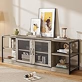 IDEALHOUSE Farmhouse TV Stand for 75/80 inches TVs, Entertainment Center with Storage Cabinet, Industrial Media Console Cabinet Table, Living Room Media Furniture, Grey