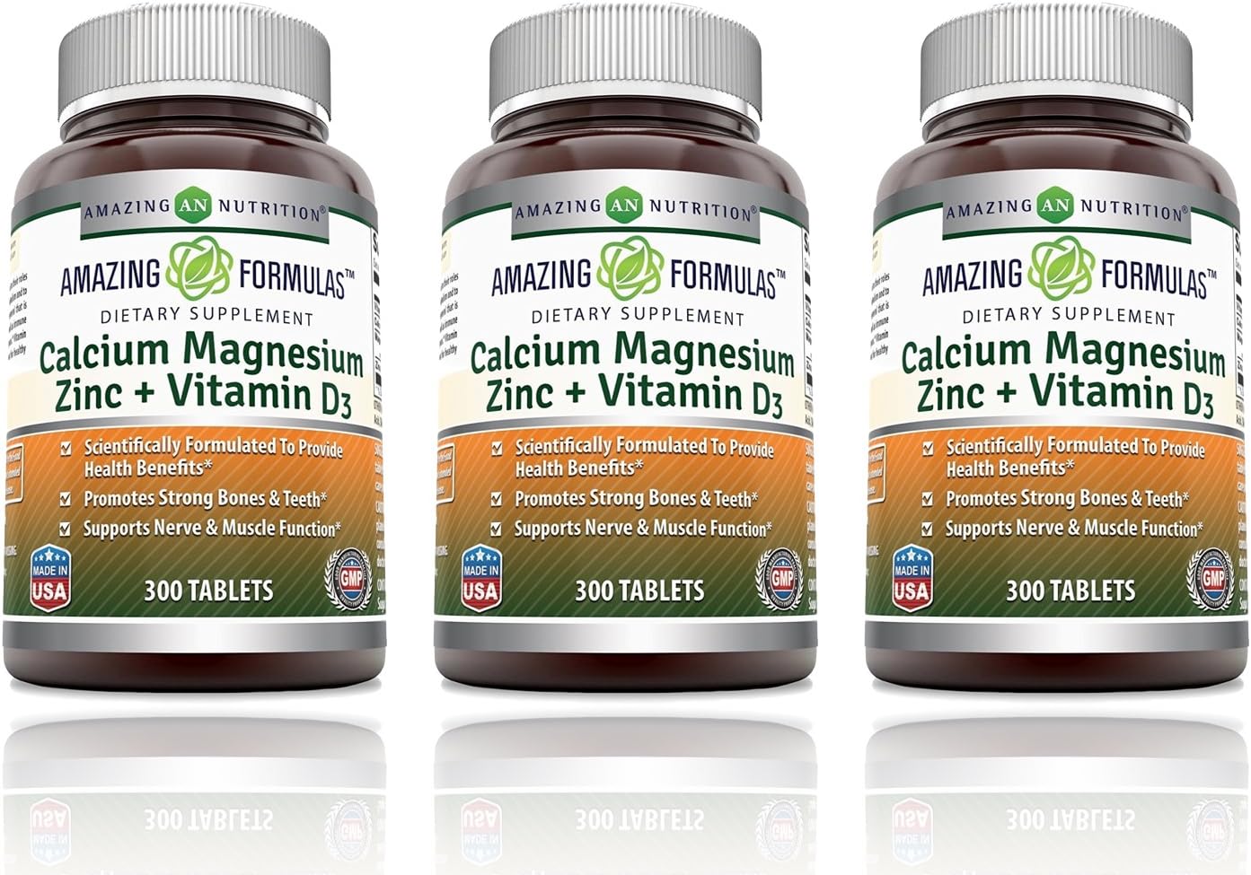 Amazing Formulas Calcium Magnesium Zinc + D3 - 300 Tablets Per Bottle (Calcium 1000mg - Magnesium 400mg - Zinc 25mg Plus Vitamin D3 600 IU - Per Serving of 3 Tablets): Health & Personal Care