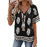 Rapbin Womens Summer Boho Tops Casual Short Sleeve Blouses Button Down Shirts 2026 Beach Vacation Clothes