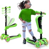 Hurtle 3-Wheel Try Scooter Kids Ages 2-12 Green with Seat LED Wheels