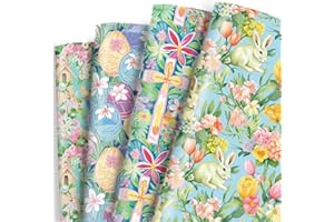 Dtiafu Easter Wrapping Paper Sheet for Kids Boys Girls Women - 4 Designs Easter Eggs Bunny,Flower Design Great for Spring Birthday Theme Party - 20 X 28 Inch Per Sheet(8 Sheet)