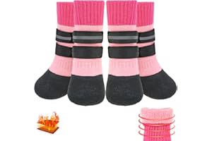 KOOLTAIL Anti Slip Winter Dog Socks to Prevent Licking Paws, Waterproof Snow Rain Long Dog Boots&Paw Protector, Warm Grippy Booties Reflective Double Straps for Hardwood Floor, Small Medium Large Dogs