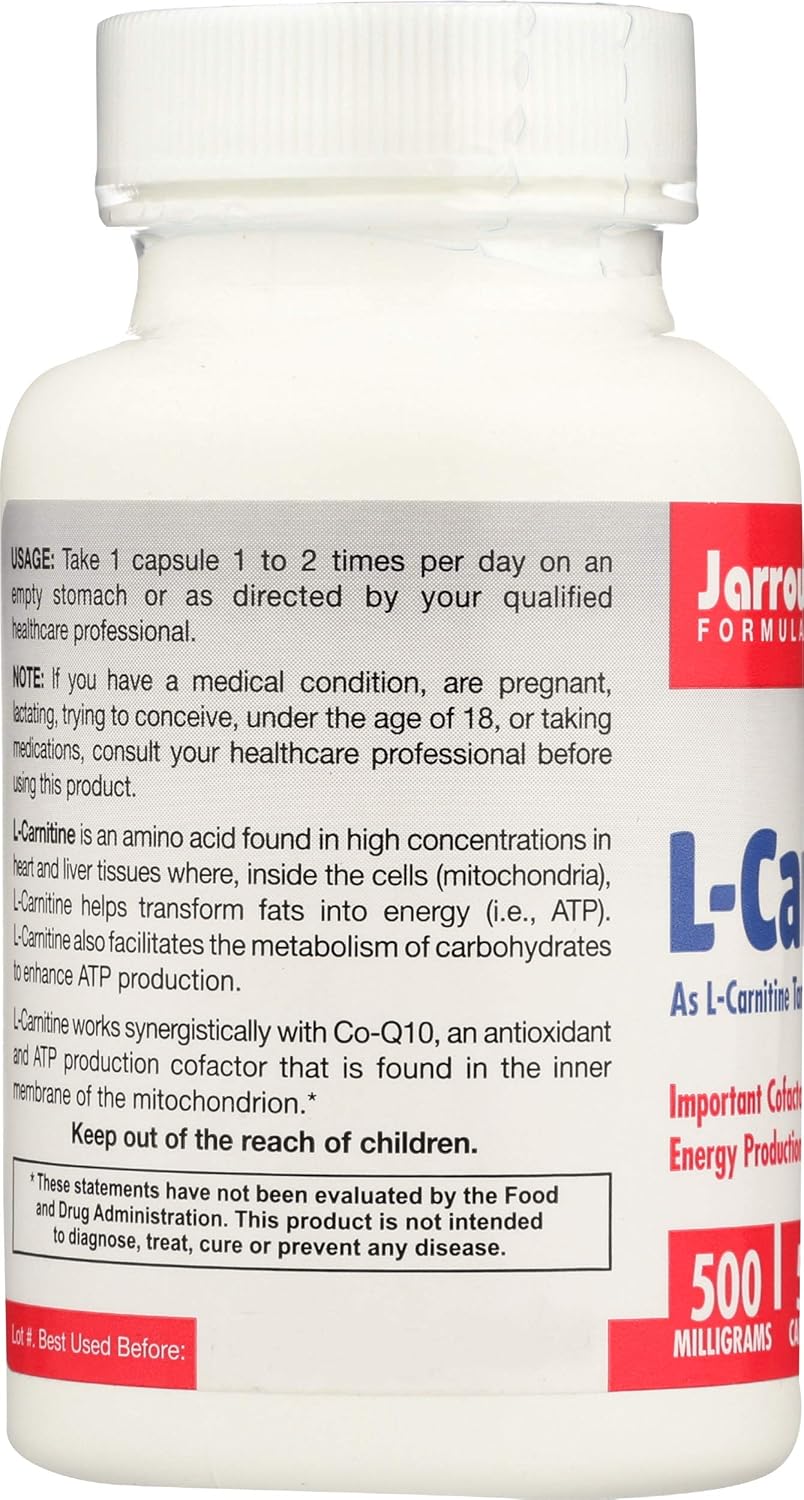 Jarrow Formulas L-Carnitine Tartrate, for Brain Energy and Heart Support, 500mg, 100 Capsules: Health & Personal Care