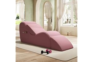 SYFERLORY Yoga Chairs for Adults, Chaise Lounge Chair, Chaise Lounge with Waist Pad, Foot Pad, Side Pockets, High Density Foam Non-Slip Bottom, Yoga Chair for Relaxation Stretching Exercise (Pink)