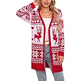 Drvitor Womens Long Sleeve Cute Heart Open Front Cardigan Casual Loose Knit Cardigans (Red, Medium)